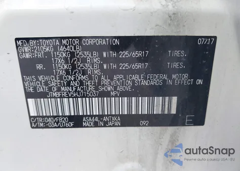 2017 Toyota Rav4 Le из США, поврежденный, VIN JTMBFREV5HJ715037